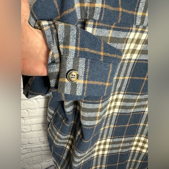 Navy blue/cream/orange super heavy duty button down plaid shirt - Picture 9 of 9